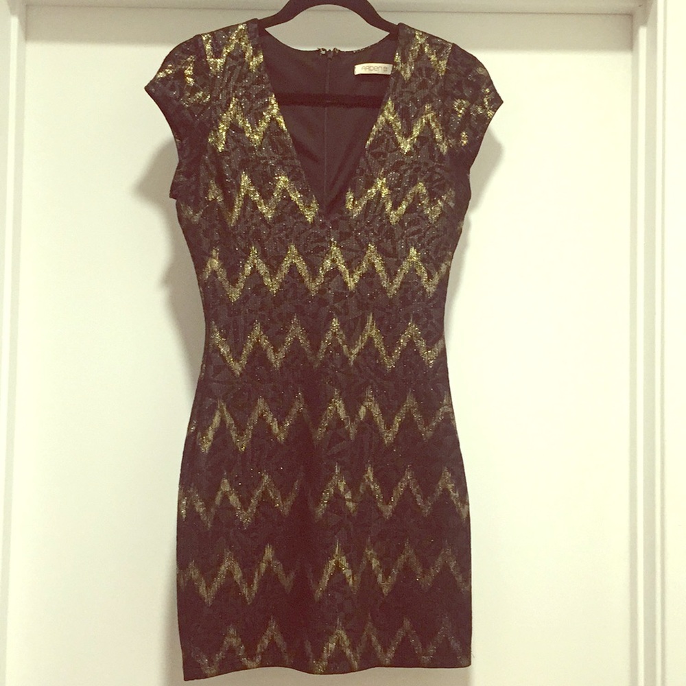 Black and Gold V Neck Bodycon Dress